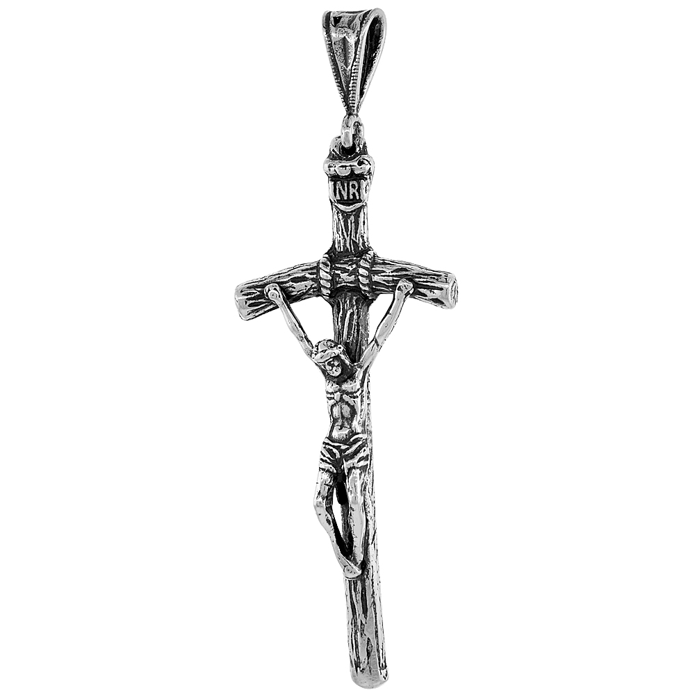 STERLING SILVER JESUS OF NAZARETH KING OF THE JEWS CRUCIFIX FOR MEN AND WOMEN 2 1/16 INCH