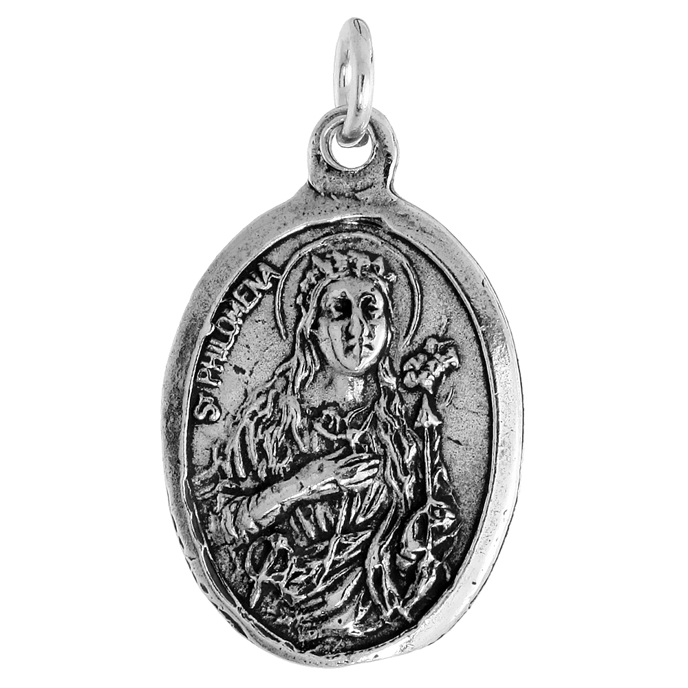 STERLING SILVER ST PHILOMENA MEDAL NECKLACE OXIDIZED FINISH OVAL 1.8MM CHAIN