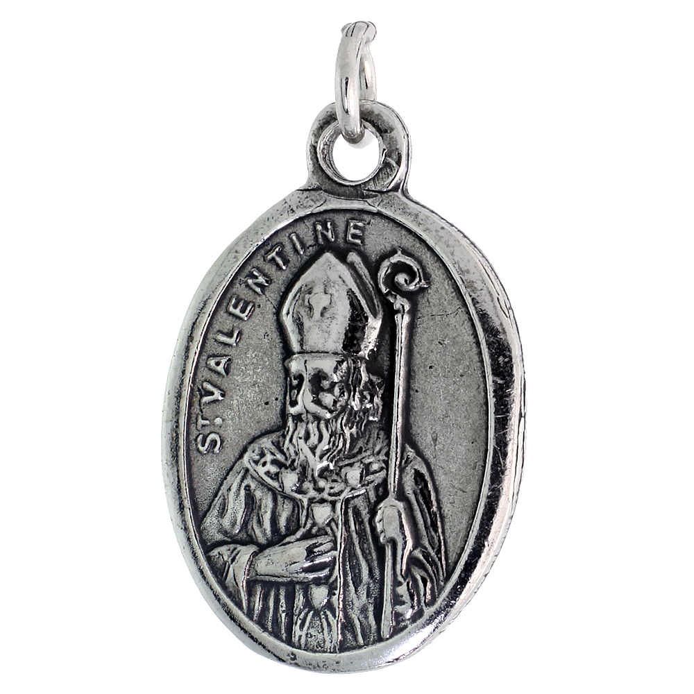 STERLING SILVER ST VALENTINE MEDAL NECKLACE OXIDIZED FINISH OVAL 1.8MM CHAIN