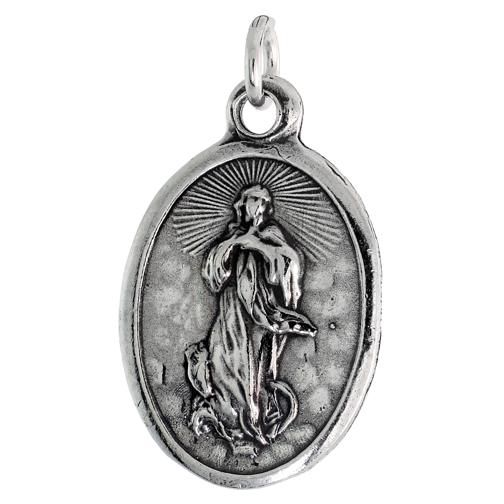 STERLING SILVER GUARDIAN ANGEL MEDAL NECKLACE OXIDIZED FINISH OVAL 1.8MM CHAIN
