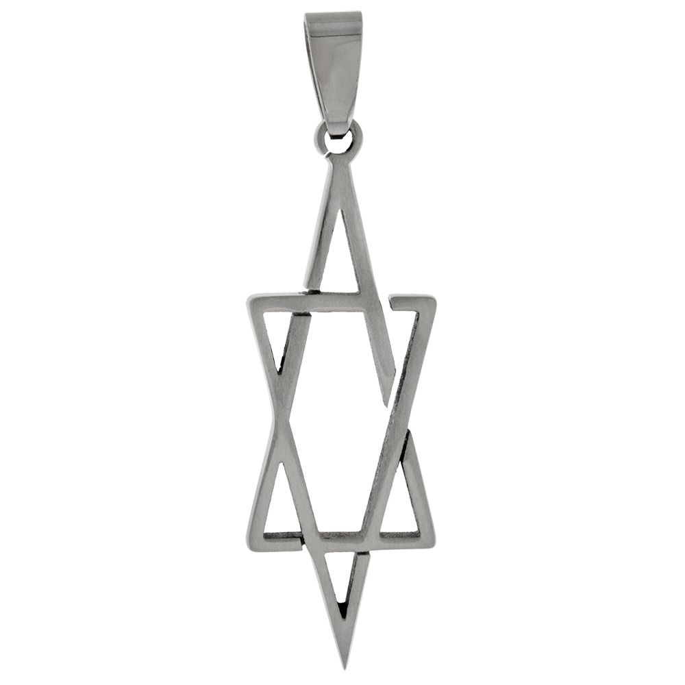 Stainless Steel Star of David Necklace 1 1/4 inch tall, w/ 30 inch Chain