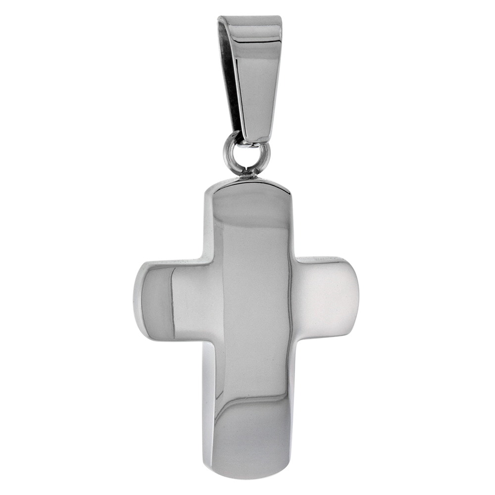 Stainless Steel Curvy Cross Necklace, 1 1/8 inch tall with 30 inch chain