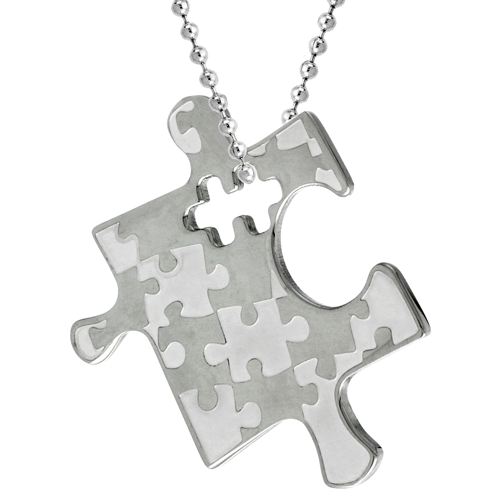 Stainless Steel Autism Awareness Puzzle Piece Pendant 1 1/8 tall