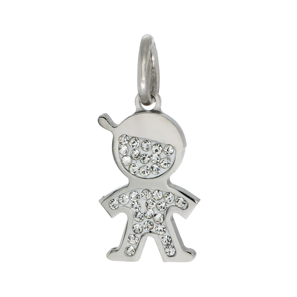 Sterling Silver Boy Charm with Baseball Cap Swarovski Crystals, 1 inch long