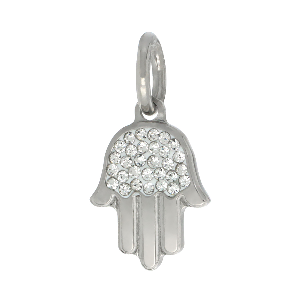 Sterling Silver Hand of God Hamsa Charm with Swarovski Crystals, 7/8 inch long