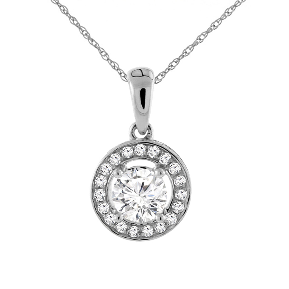 14K WHITE GOLD 0.7 CTTW GENUINE DIAMOND NECKLACE HALO ROUND 5MM