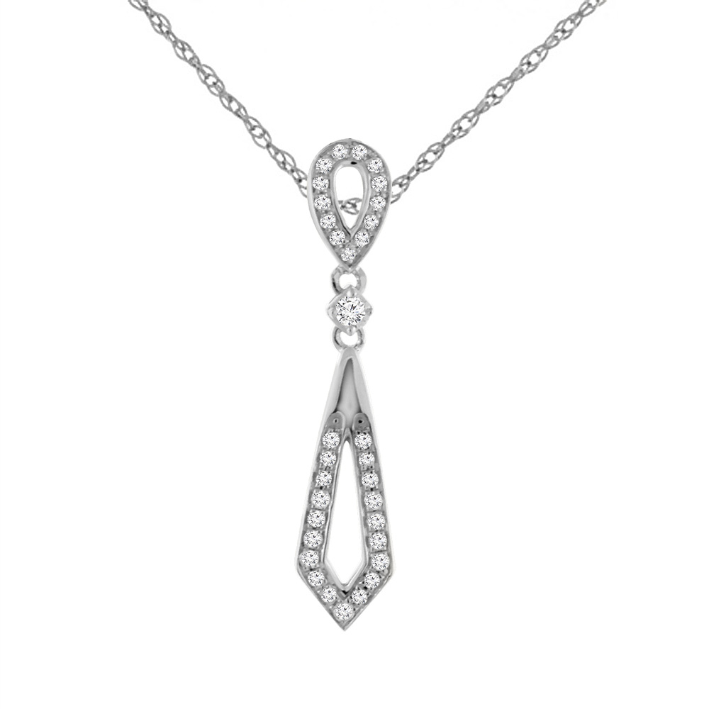14K White Gold 0.22 cttw Genuine Diamond Elongated Pendant, 3/16 inches wide