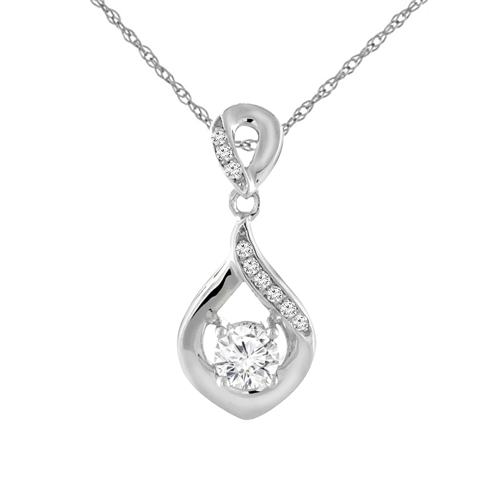 14K WHITE GOLD 0.21 CTTW GENUINE DIAMOND NECKLACE ROUND 3.5 MM