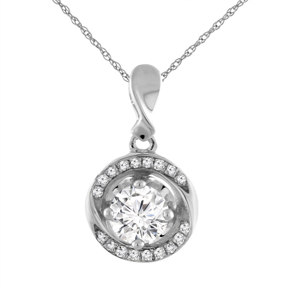 14K White Gold 0.8 cttw Genuine Diamond Necklace Round 4.2 mm