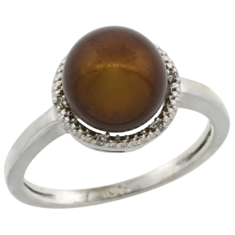 14k White Gold Halo Engagement 8.5 mm Brown Pearl Ring w/ 0.022 Carat Brilliant Cut Diamonds, 7/16 in. (11mm) wide