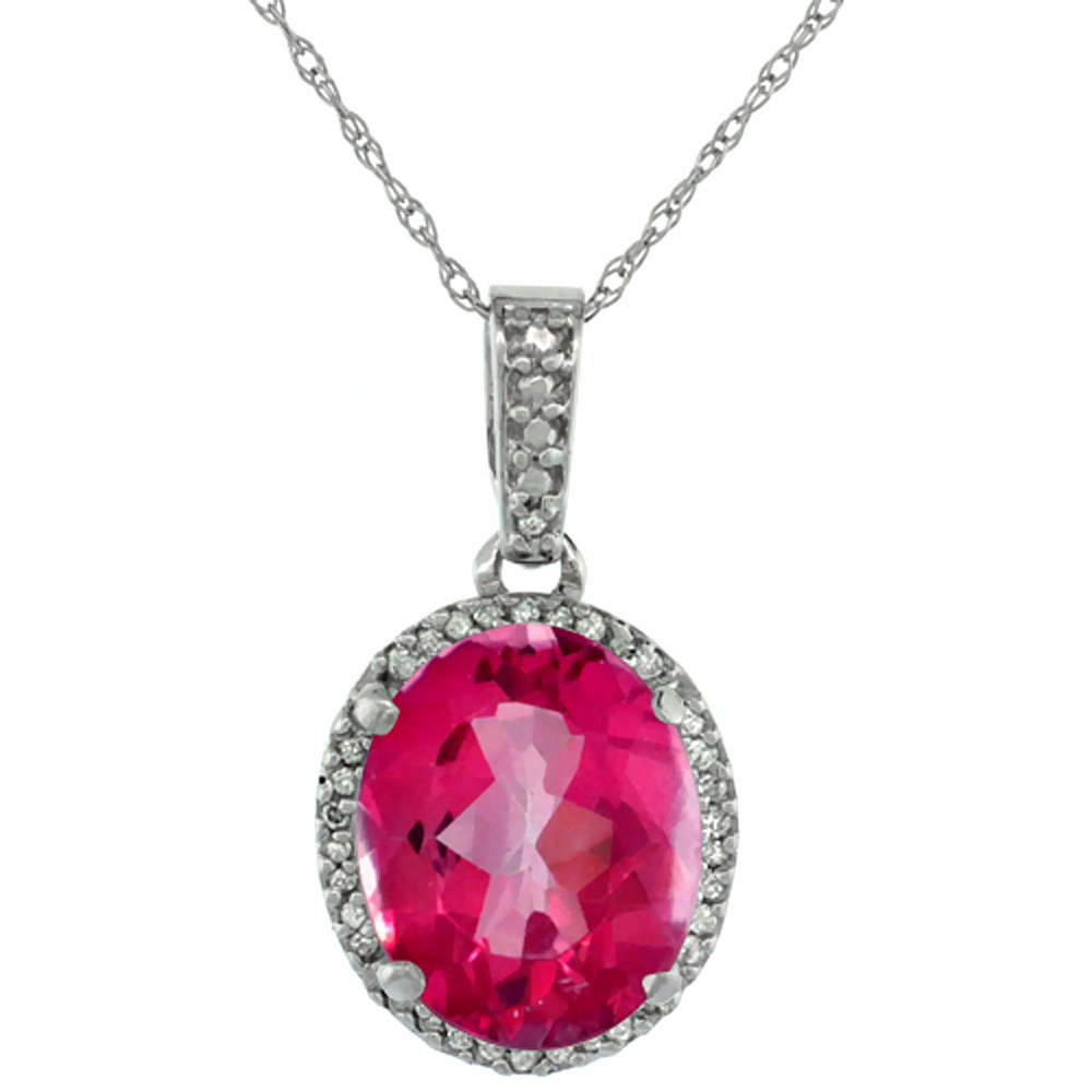 10K White Gold Natural Pink Topaz Pendant Oval 11x9 mm