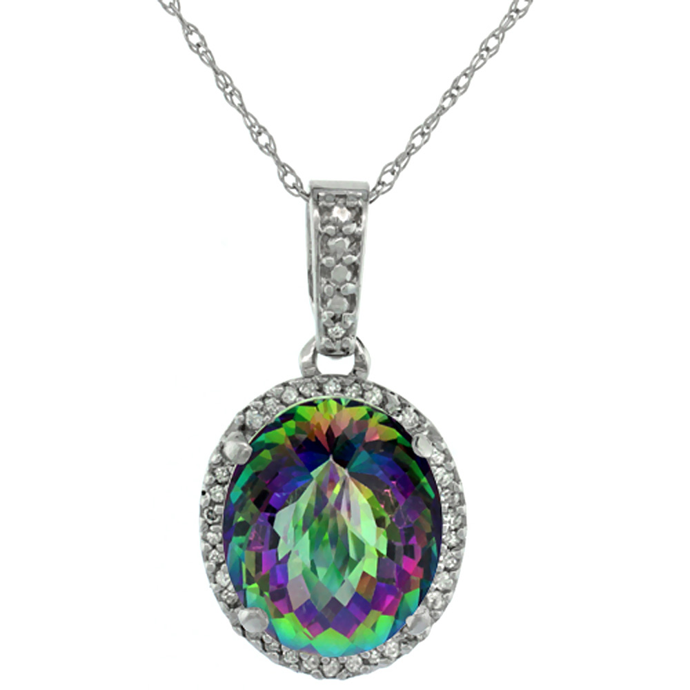 10K White Gold Natural Mystic Topaz Pendant Oval 11x9 mm