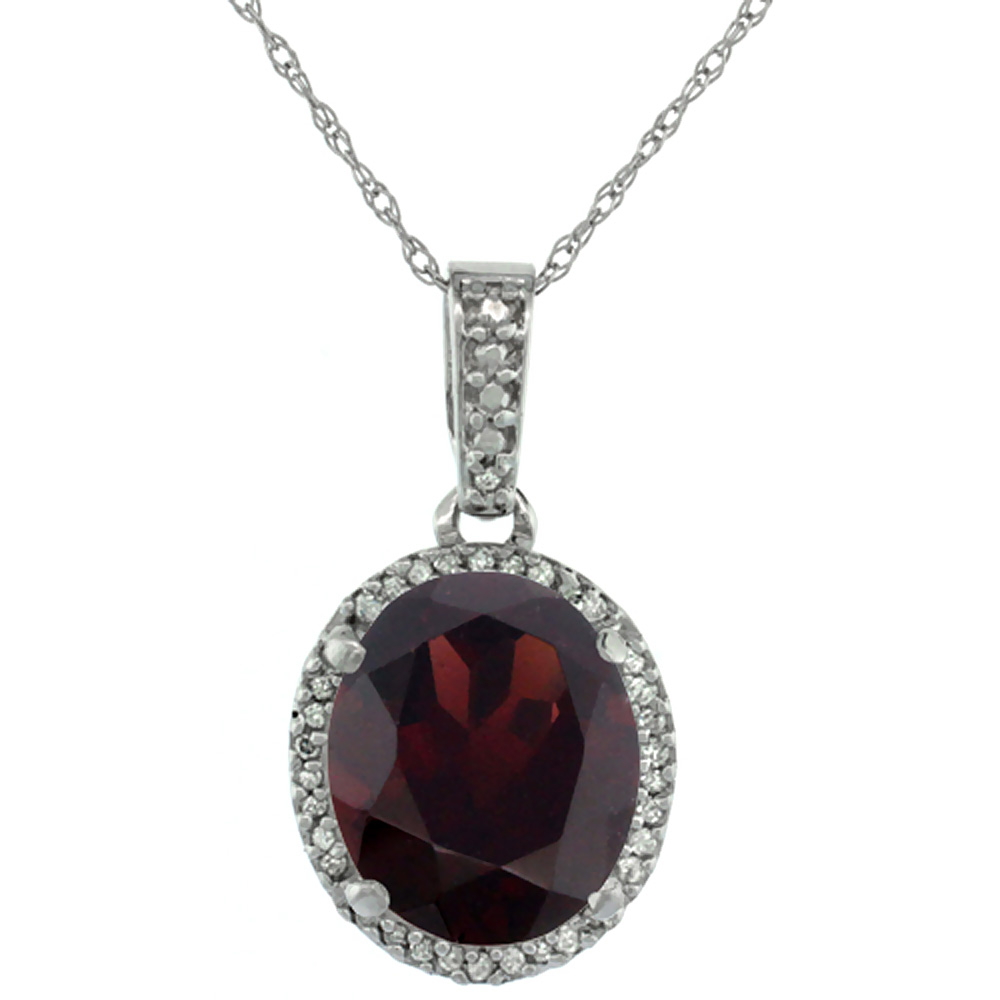 10K White Gold Natural Garnet Pendant Oval 11x9 mm