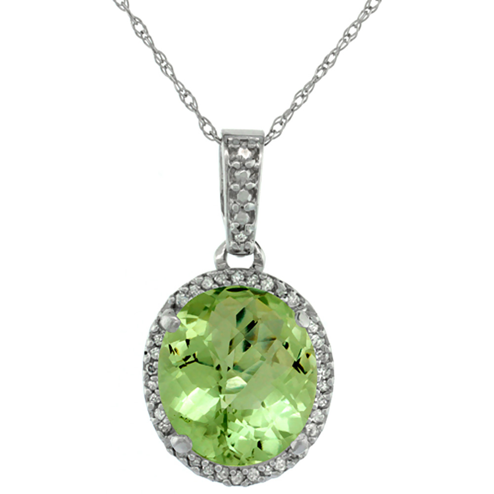 10K White Gold Natural Peridot Pendant Oval 11x9 mm