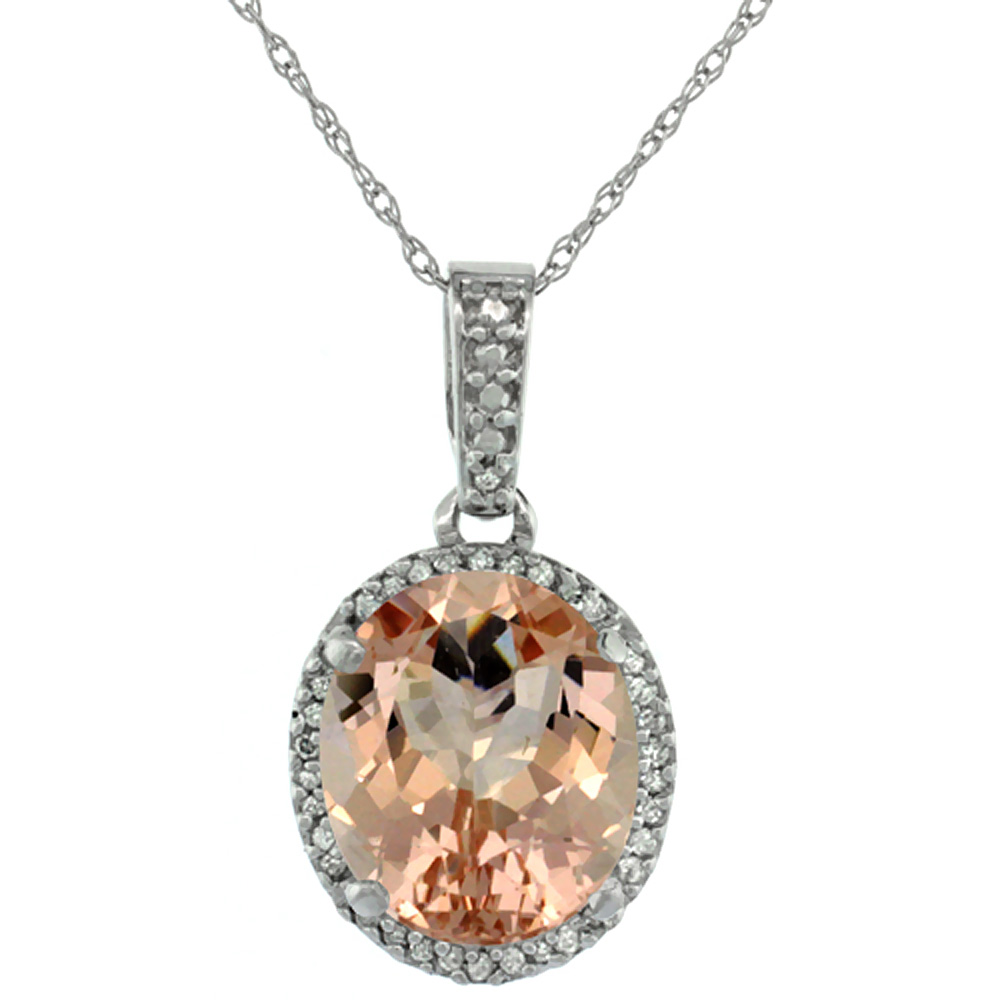 10K WHITE GOLD NATURAL MORGANITE PENDANT OVAL 11X9 MM
