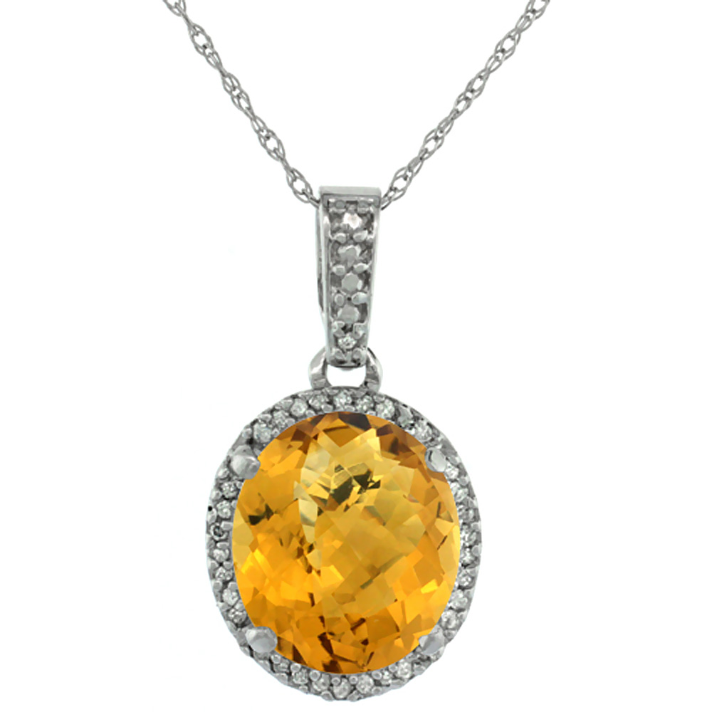 10K WHITE GOLD NATURAL WHISKY QUARTZ PENDANT OVAL 11X9 MM