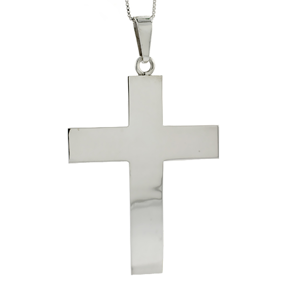 STERLING SILVER POLISHED LATIN CROSS PENDANT 2 3/4 INCH TALL