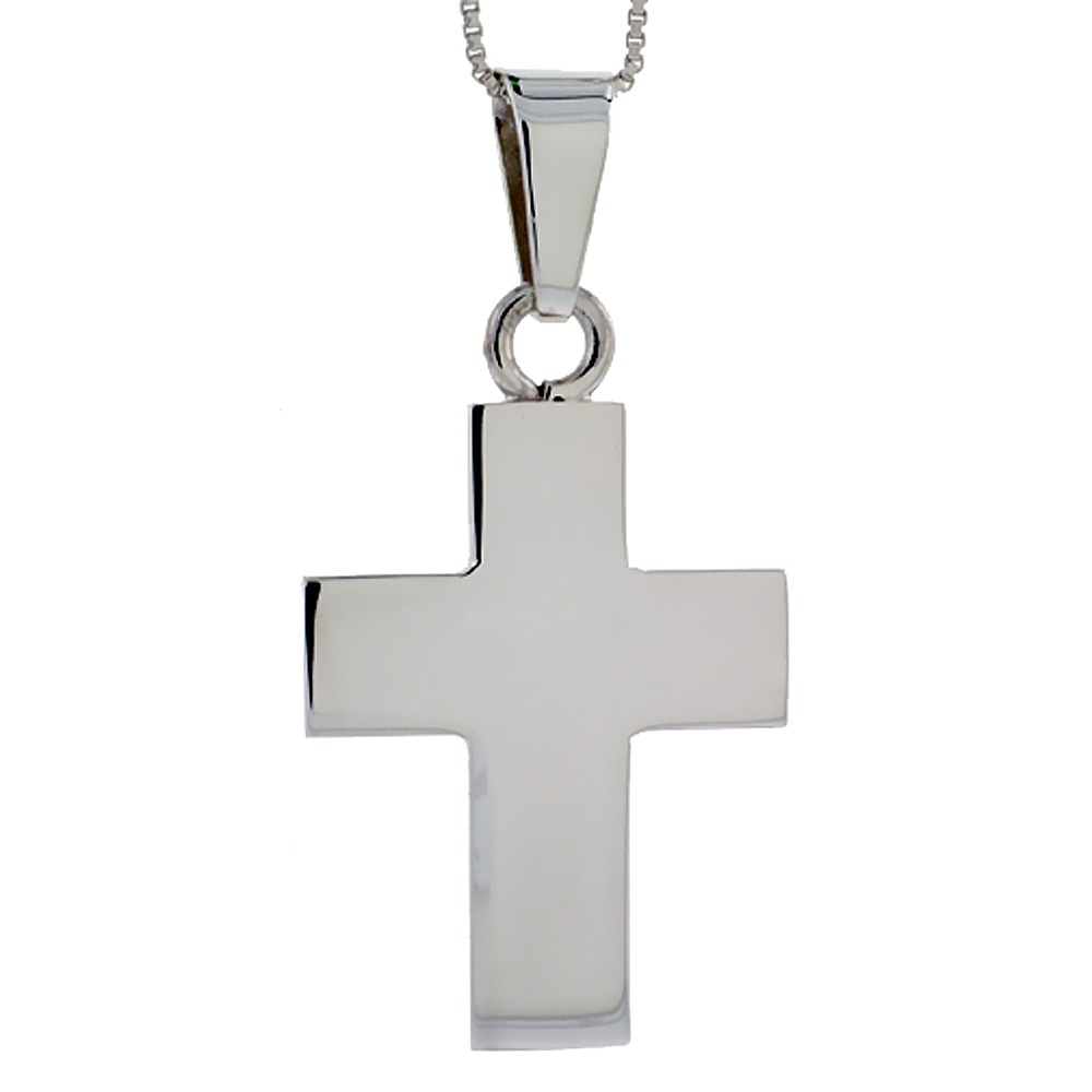 STERLING SILVER CROSS PENDANT HIGHLY POLISHED HANDMADE, 1 1/8 INCH