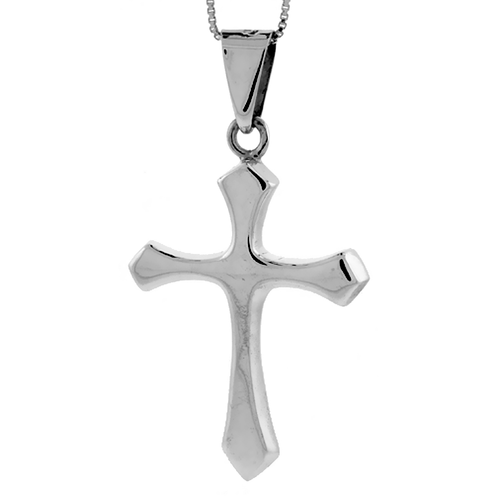 STERLING SILVER CROSS PENDANT HIGHLY POLISHED HANDMADE, 1 1/2 INCH