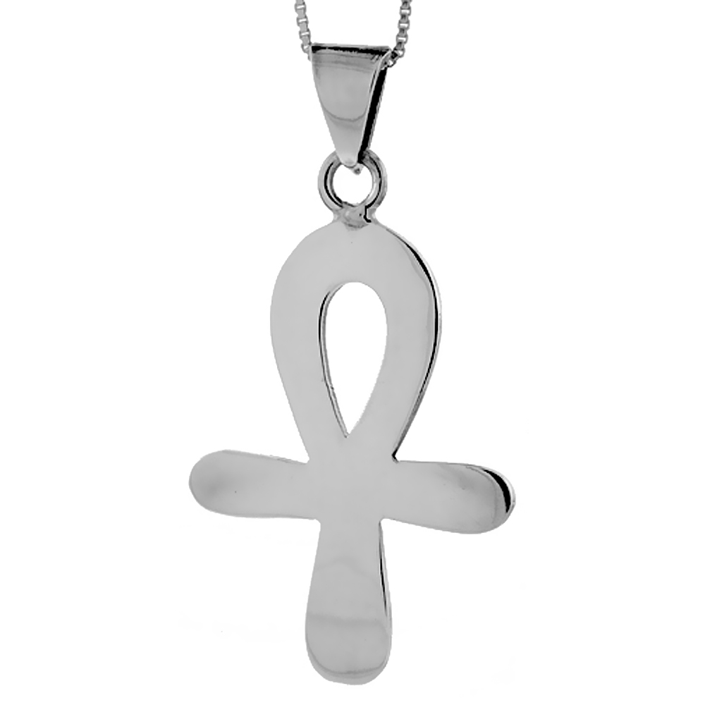 STERLING SILVER EGYPTIAN ANKH PENDANT HIGHLY POLISHED HANDMADE, 1 1/ INCH