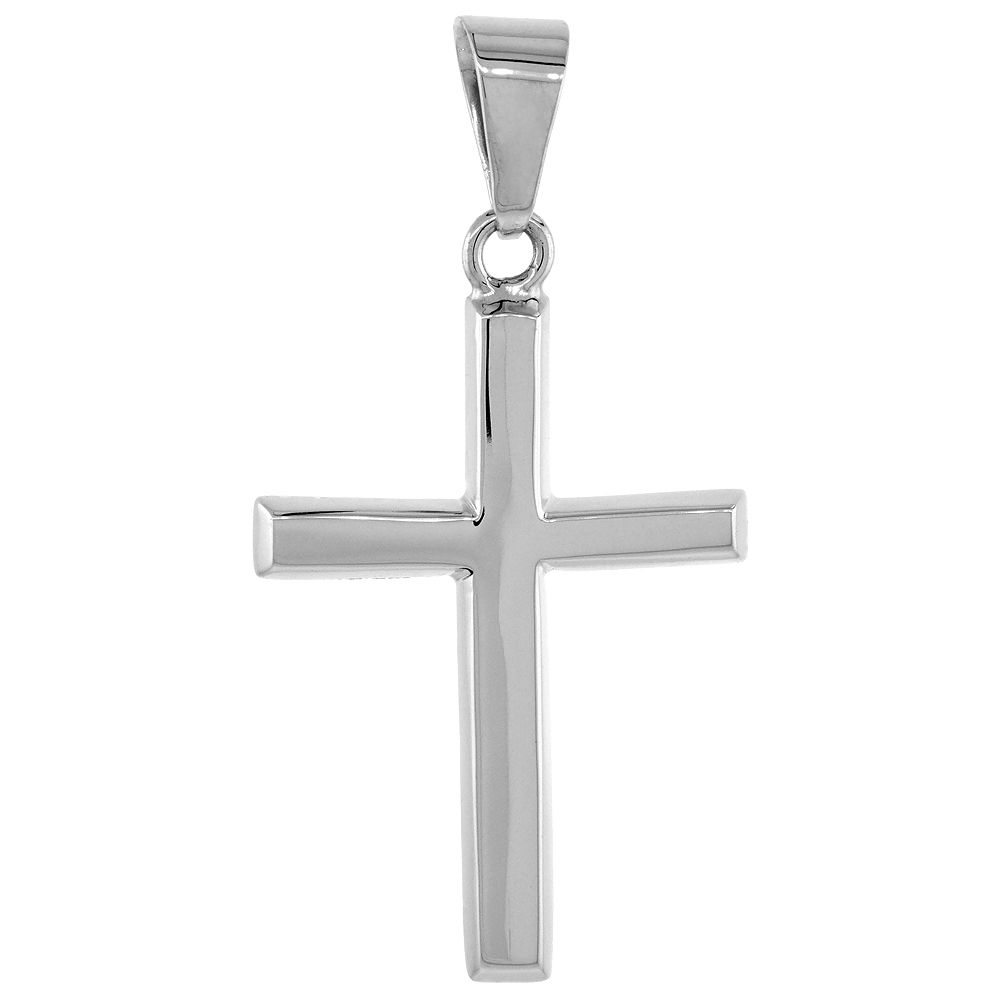 STERLING SILVER CROSS PENDANT HIGHLY POLISHED HANDMADE, 1 5/8 INCH