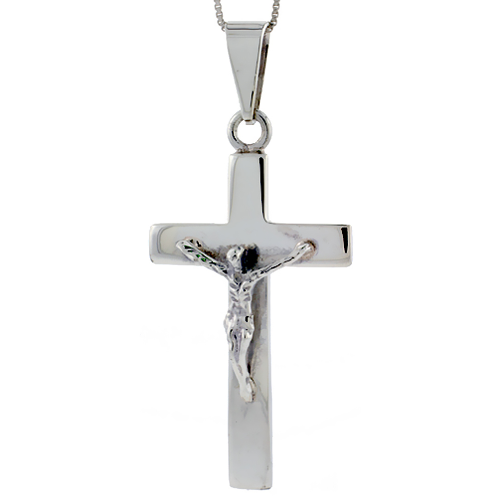 STERLING SILVER LARGE CRUCIFIX PENDANT HIGHLY POLISHED HANDMADE, 2 INCH