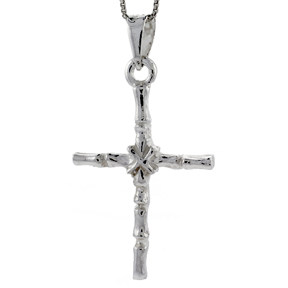 STERLING SILVER ROPE CROSS PENDANT HIGH POLISHED HANDMADE, 1 3/4 INCH