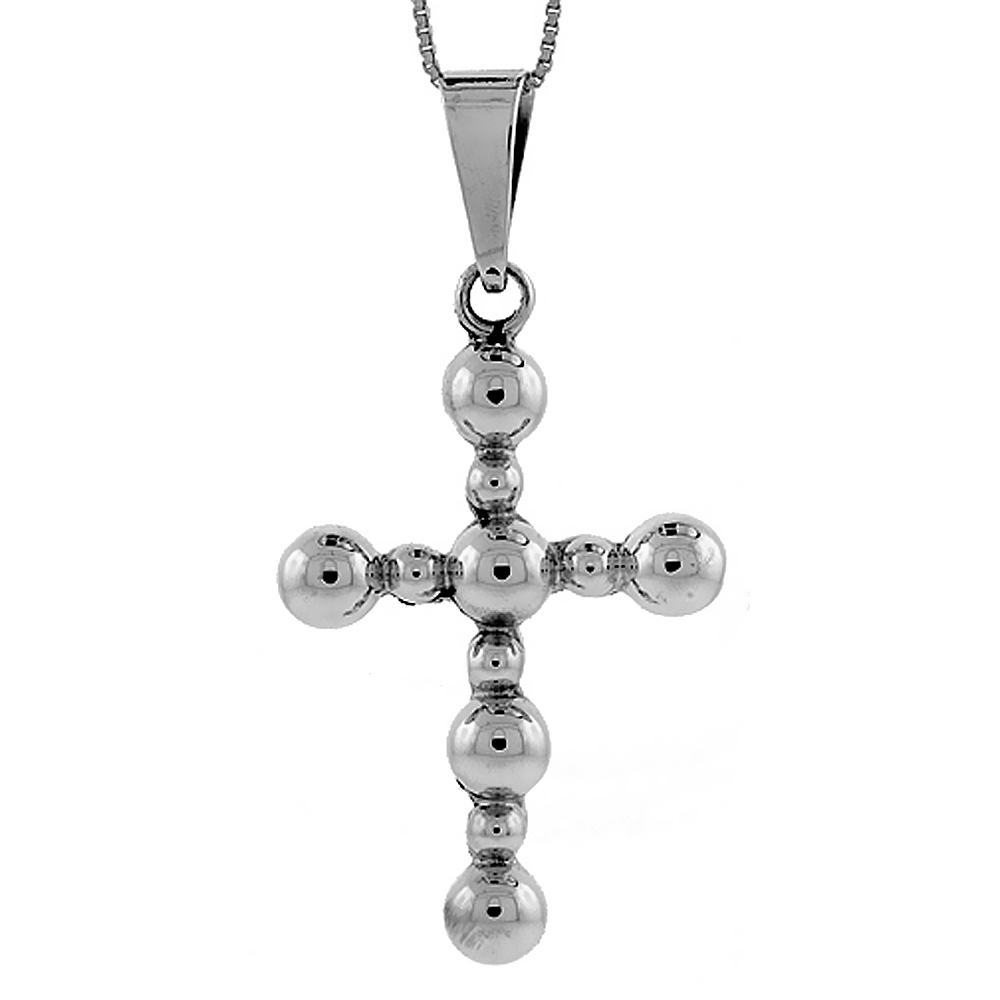 STERLING SILVER BEADED CROSS PENDANT HANDMADE, 1 3/4 INCH