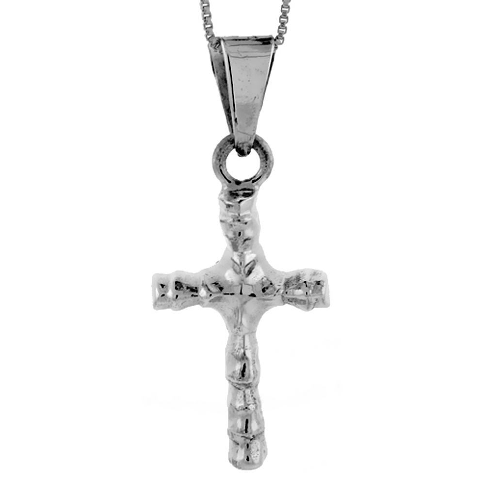 STERLING SILVER SCULPTURED CROSS PENDANT HANDMADE, 1 3/8 INCH