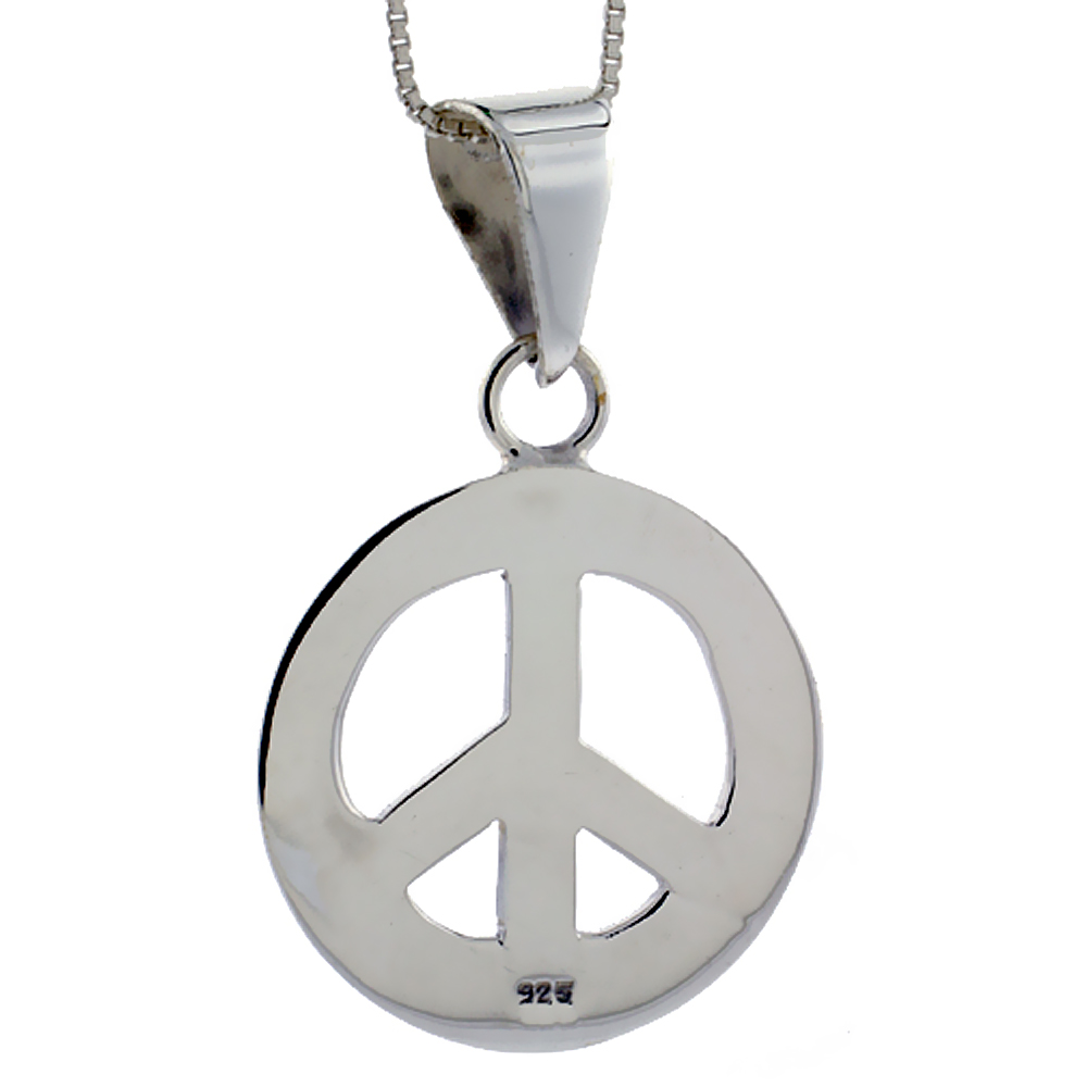 1 1/16 INCH STERLING SILVER PEACE SIGN PENDANT FOR MEN AND WOMEN HANDMADE 27MM ROUND