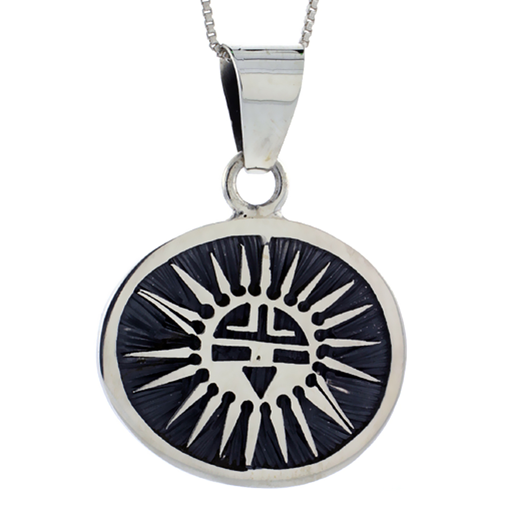 STERLING SILVER ROUND SUN PENDANT HANDMADE, (27X33 MM)
