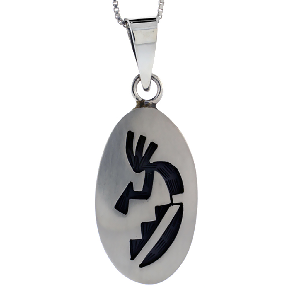 STERLING SILVER OVAL KOKOPELLI PENDANT HANDMADE, (33X19 MM)