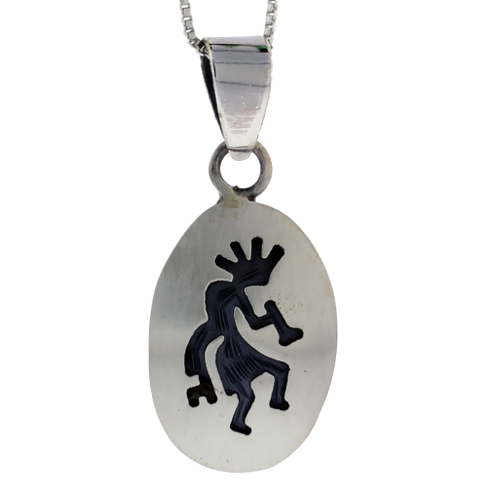 STERLING SILVER OVAL KOKOPELLI PENDANT HANDMADE, (26X18 MM)