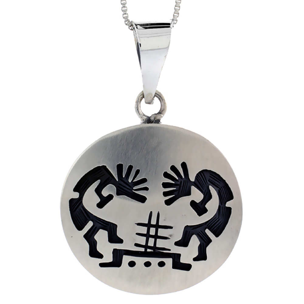 STERLING SILVER ROUND KOKOPELLI PENDANT HANDMADE, (30X31 MM)