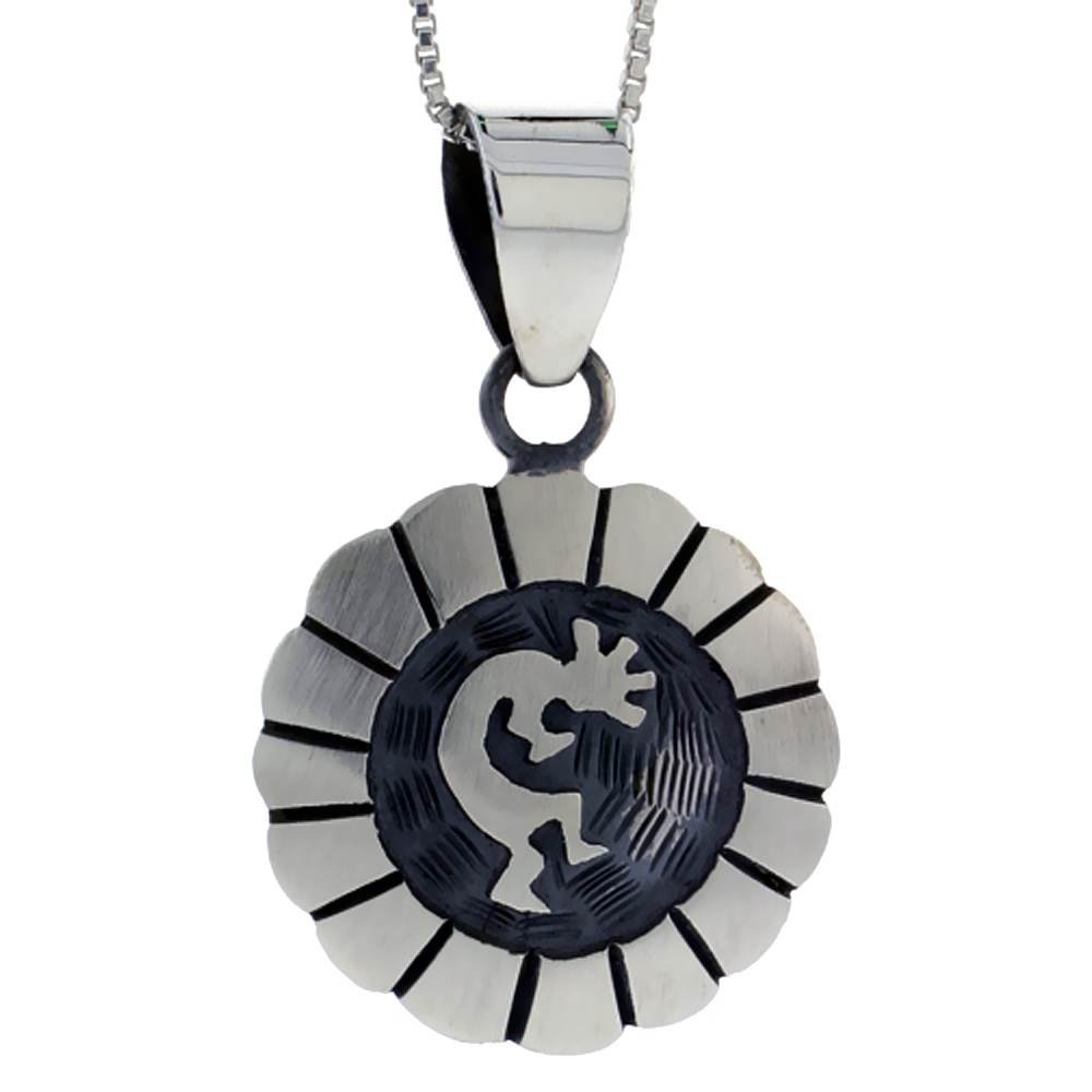 STERLING SILVER ROUND KOKOPELLI PENDANT HANDMADE, 1 INCH LONG