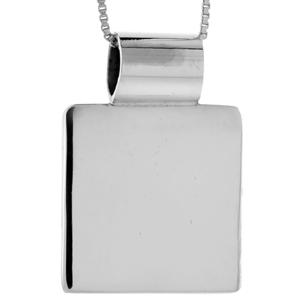 STERLING SILVER SQUARE DISC PENDANT ENGRAVABLE HANDMADE, 7/8 INCH LONG