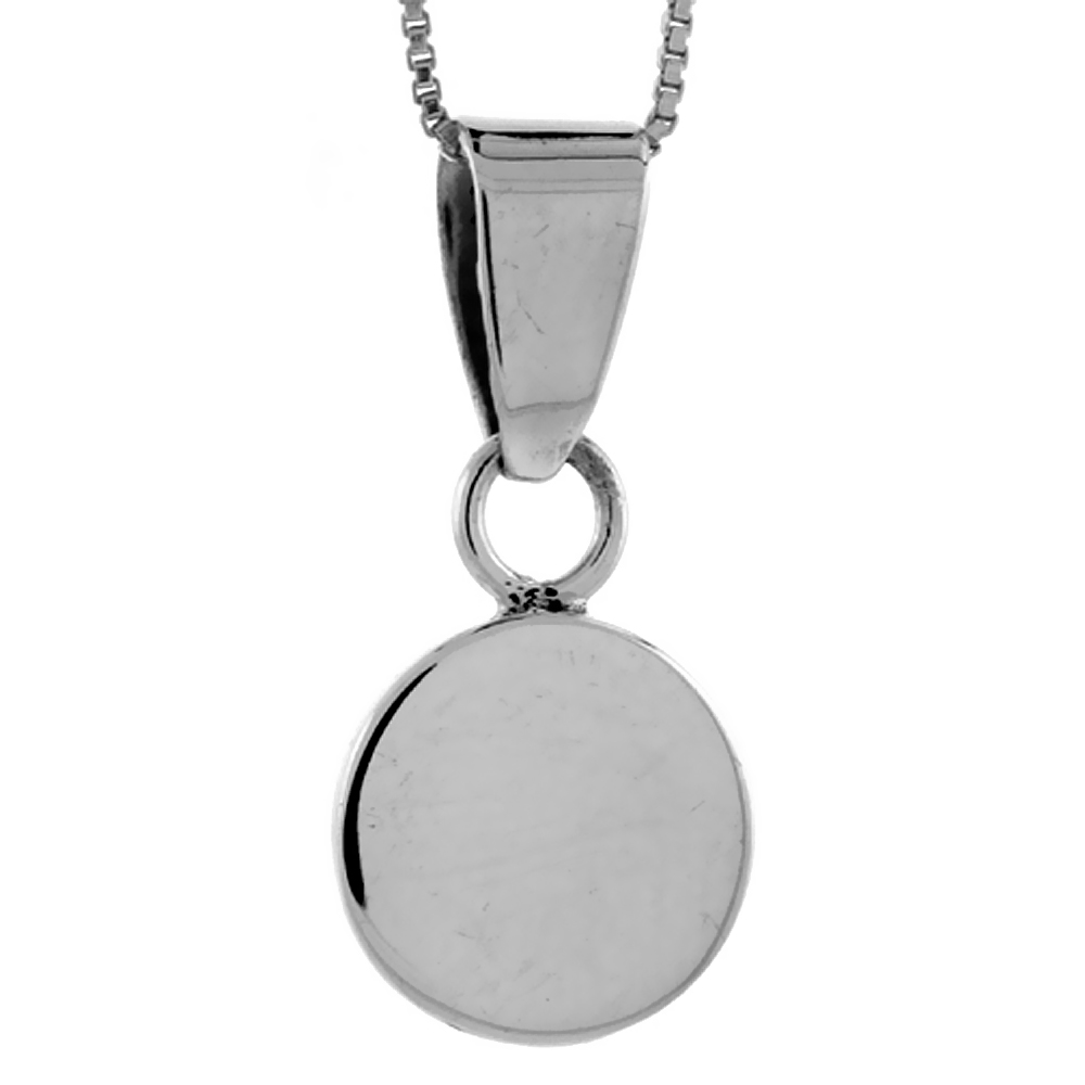 STERLING SILVER SMALL ROUND DISC PENDANT ENGRAVABLE HANDMADE, 9/16 INCH LONG