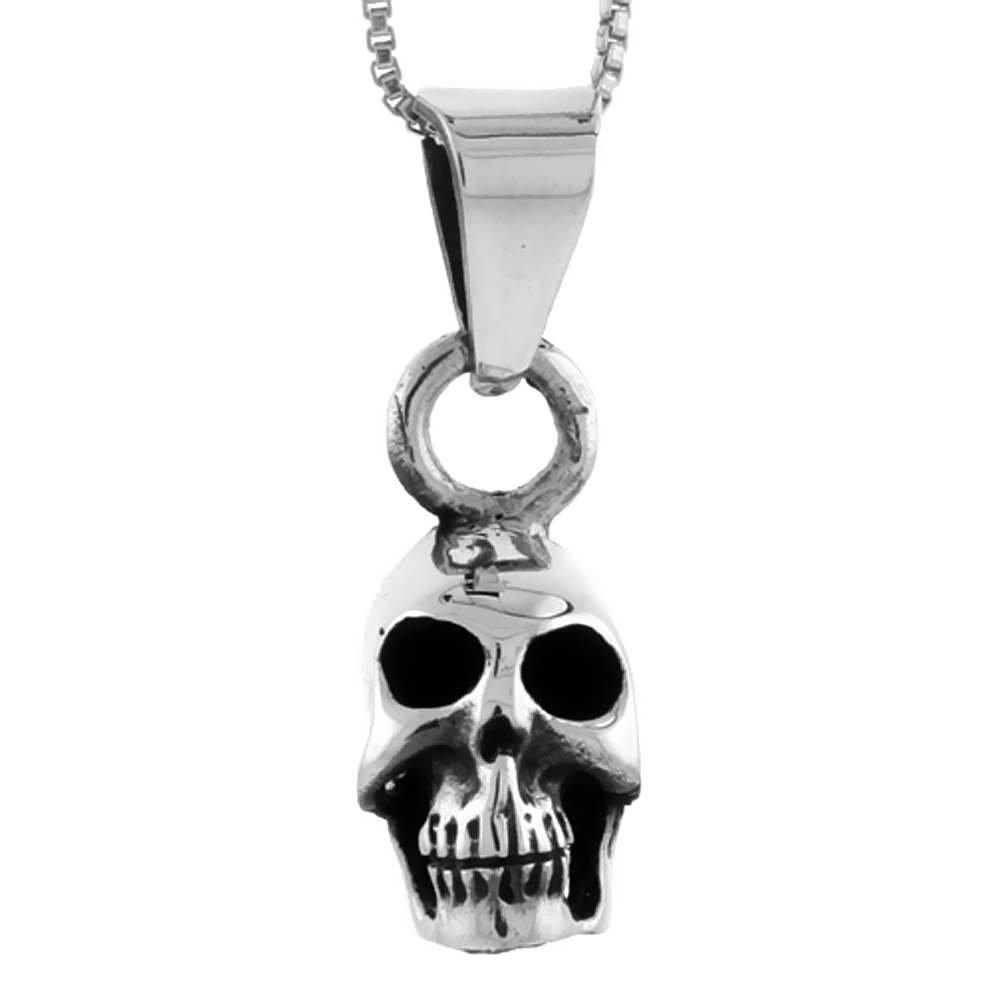 STERLING SILVER SKULL PENDANT HANDMADE, 3/4 INCH LONG