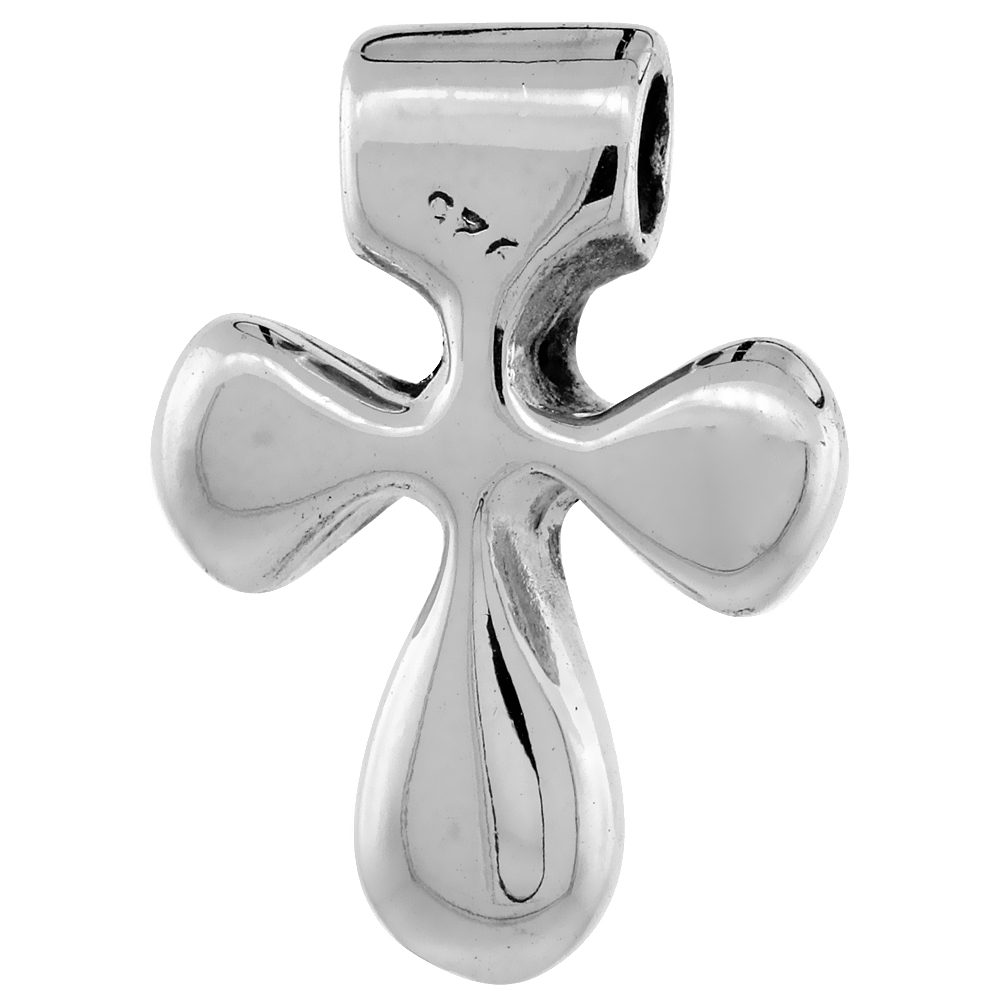 STERLING SILVER CURVY CROSS PENDANT SLIDE HANDMADE, 1 INCH LONG