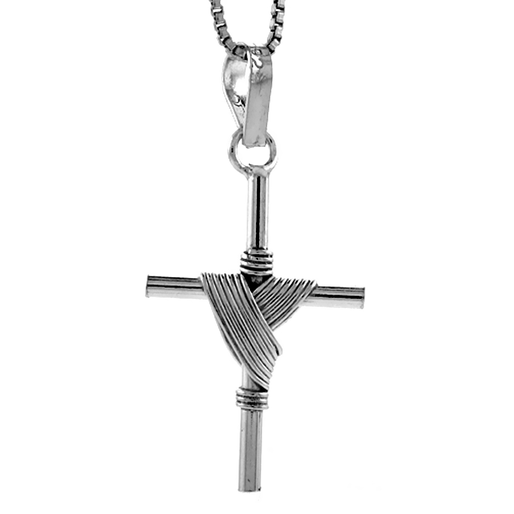 STERLING SILVER SHROUDED CROSS PENDANT HANDMADE, 1 1/8 INCH LONG