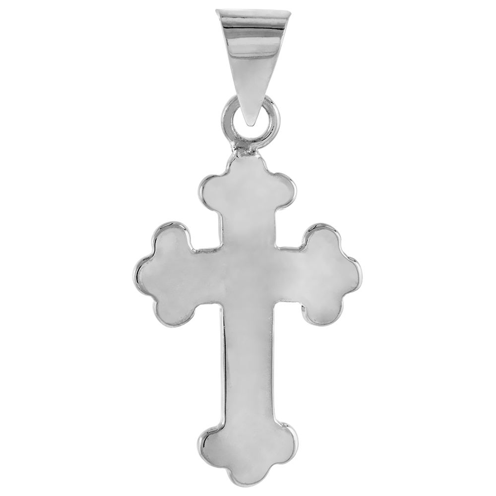 1 3/4 INCH STERLING SILVER BUDDED CROSS NECKLACE FOR MEN HIGH POLISHED HANDMADE 42MM TALL WITH 2MM CUBAN LINK CHAIN