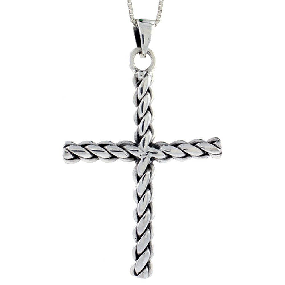 STERLING SILVER BRAIDED CROSS PENDANT HANDMADE, 2 INCH LONG