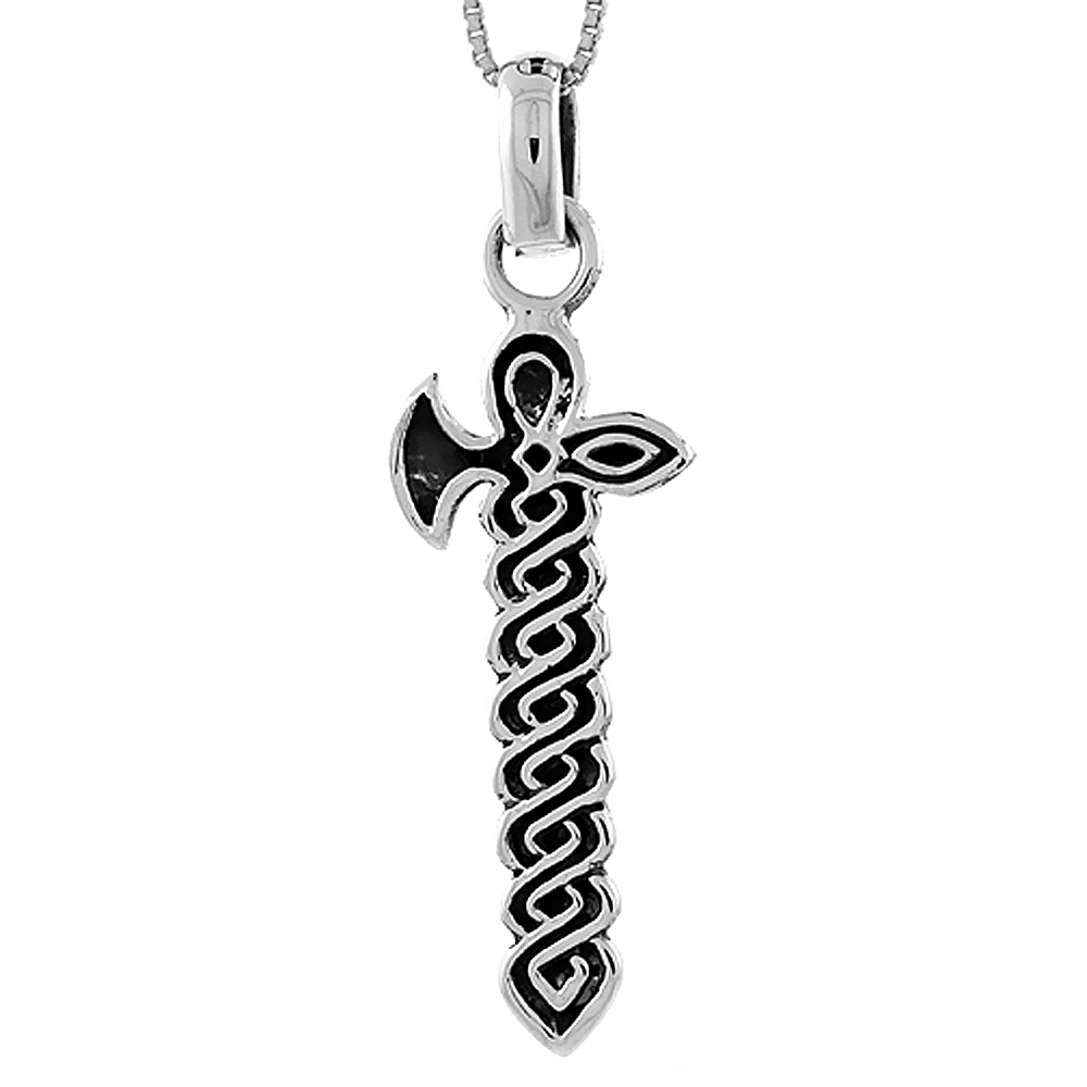 STERLING SILVER BRAIDED SWORD AXE PENDANT HANDMADE, 3/4 INCH LONG
