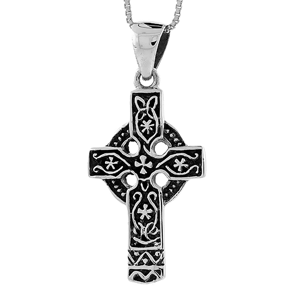 STERLING SILVER CELTIC CROSS PENDANT HANDMADE, 1 3/8 INCH LONG