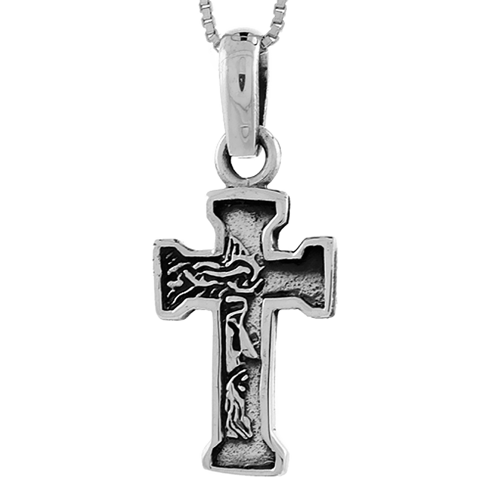 STERLING SILVER AMERICAN INDIAN CROSS PENDANT HANDMADE, 1 1/4 INCH LONG
