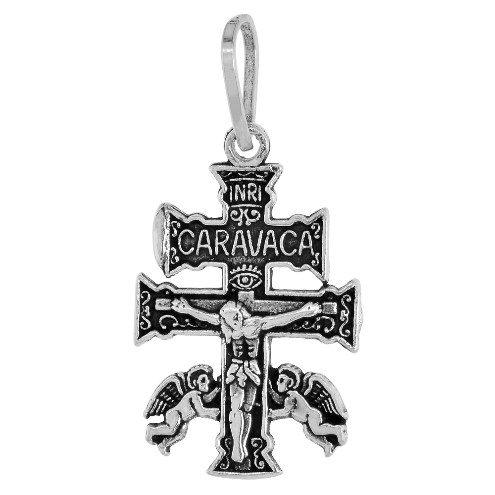 STERLING SILVER CARAVACA CROSS PENDANT HANDMADE 1 INCH TALL