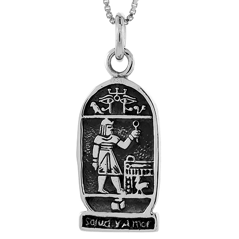 STERLING SILVER SALUD Y AMOR PENDANT HANDMADE, 1 1/8 INCH LONG