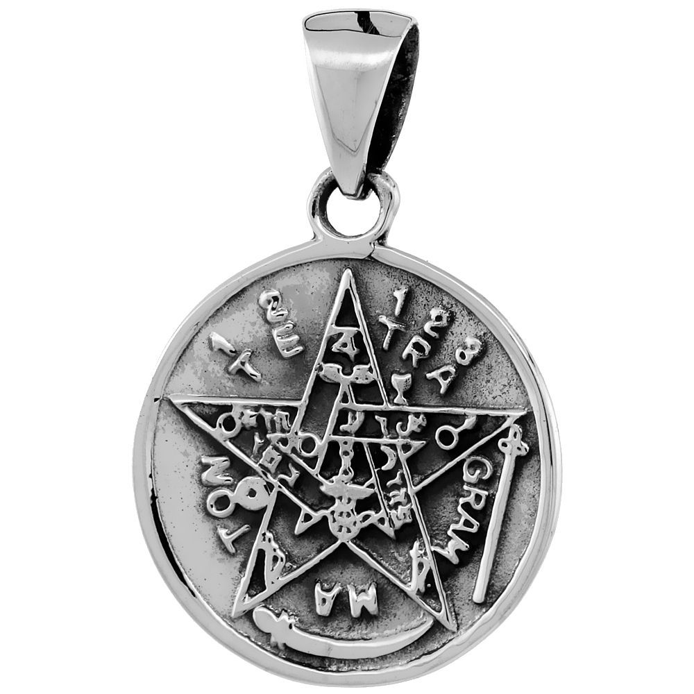 STERLING SILVER PENTAGRAM STAR PENDANT HANDMADE, 7/8 INCH (23 MM)
