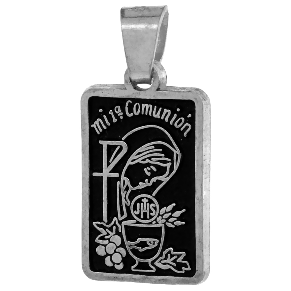 STERLING SILVER SPANISH MI PRIMERA COMUNION (MY FIRST COMMUNION) PENDANT 1 INCH TALL, NO CHAIN INCLUDED