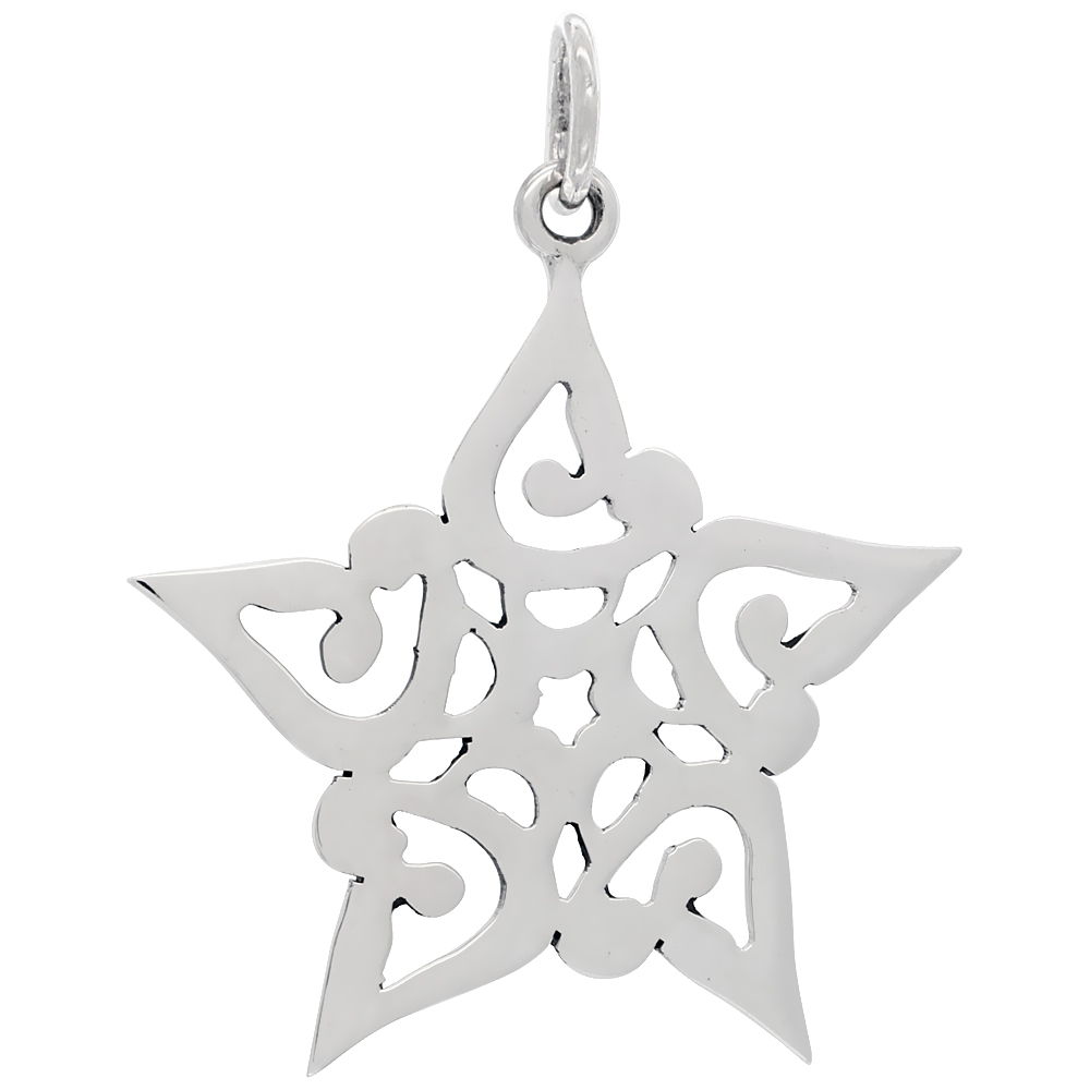 Sterling Silver Snowflake Pendant Large Size Handmade 1 7/8 inch , NO Chain Included